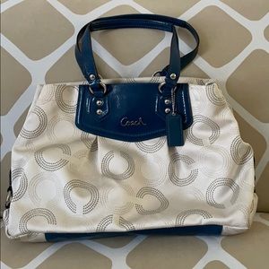 Cream and Blue Coach purse
